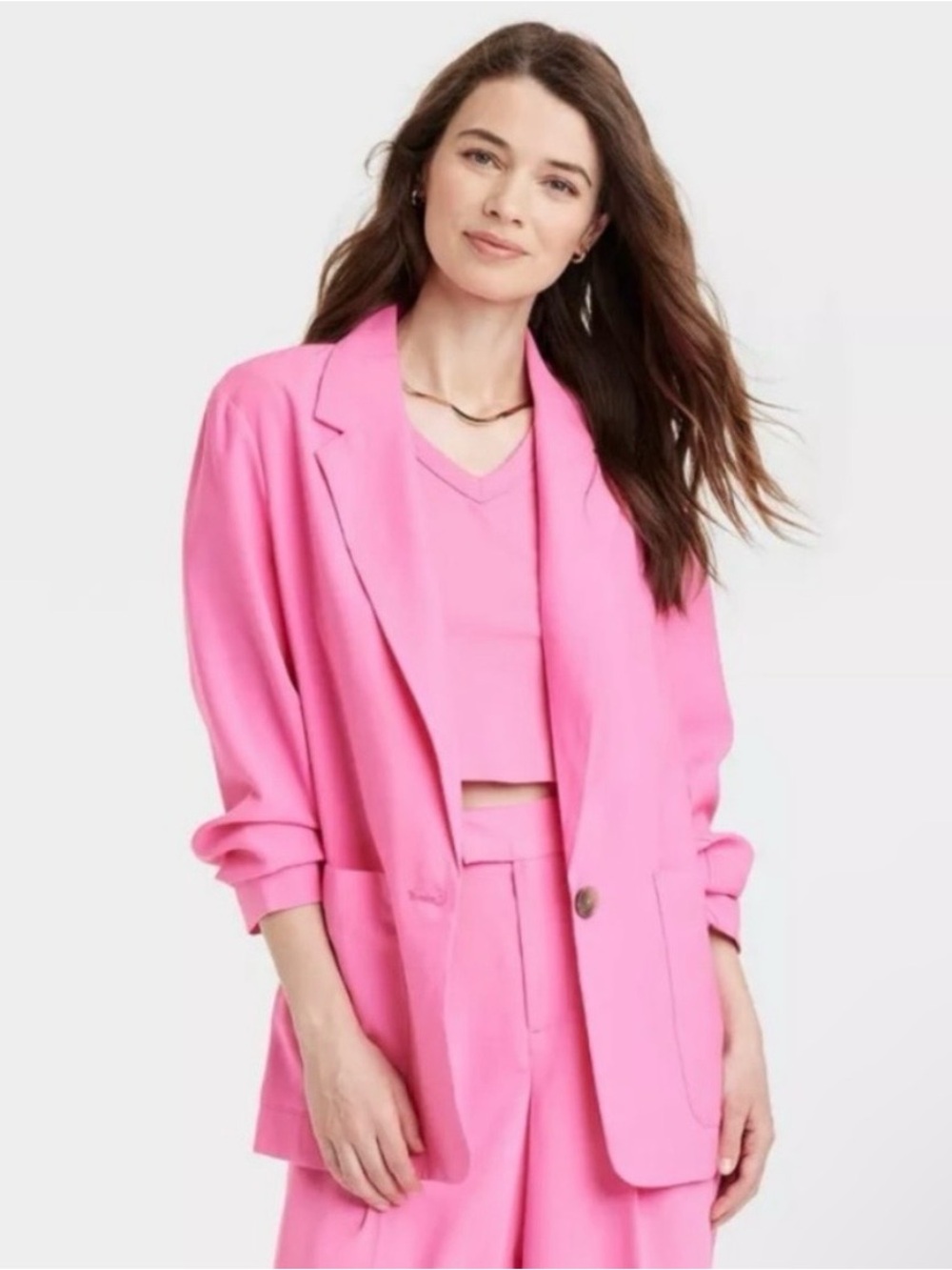 a new day Bright Pink Relaxed Fit Single-Button Blazer
